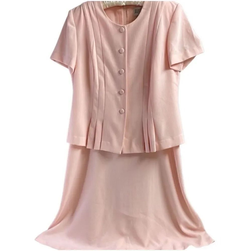 JULIAN TAYLOR Womens Vintage Pink Button Front Peplum Dress A-Line Size 14